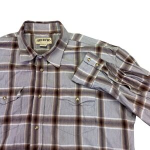 Red River Button Down Men's XXL Western Shirt Pearl Snap Plaid Long Sleeve
